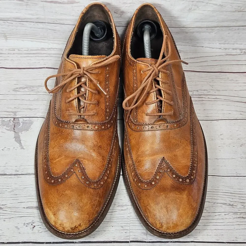 Cole Haan Men's Cognac Leather Wingtip Oxford Dress Shoes Size 12 M